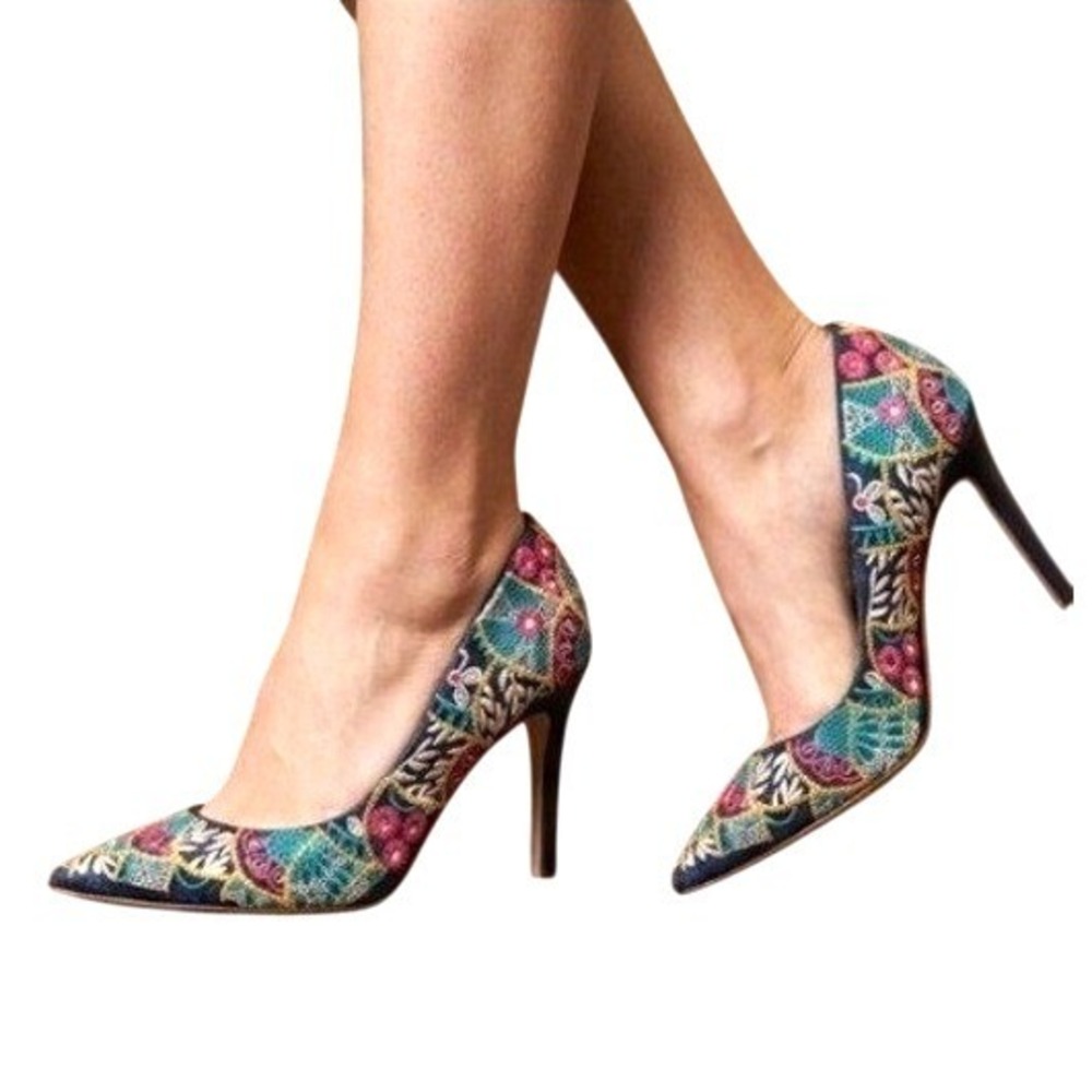 6.5 Sam Edelman Hazel Pointed Toe Pumps Embroidery Boho Multi Color Heels Womens